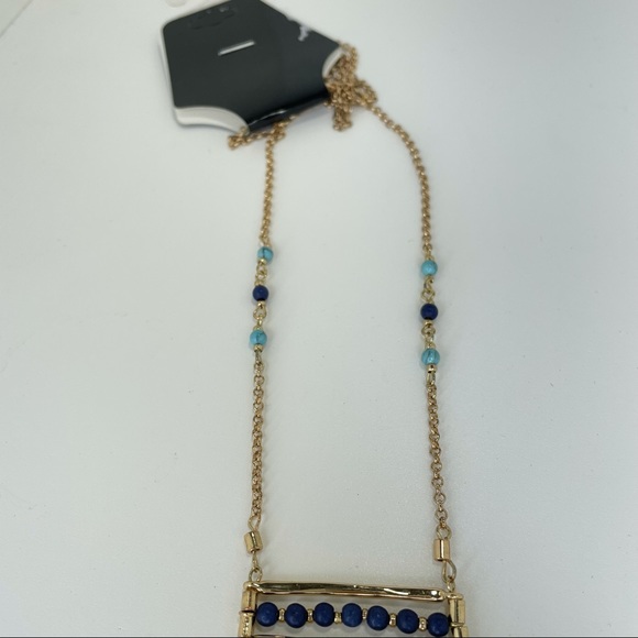 Long Beaded Statement Necklace Turquoise Color Gold Tone Jewelry Necklace - Picture 4 of 7